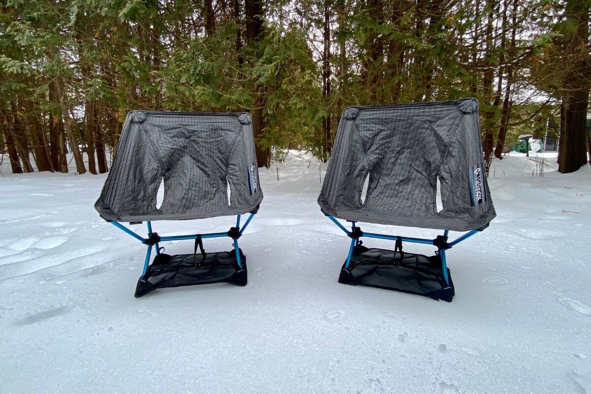 Two camp chairs with ground sheets to keep it from sinking.
